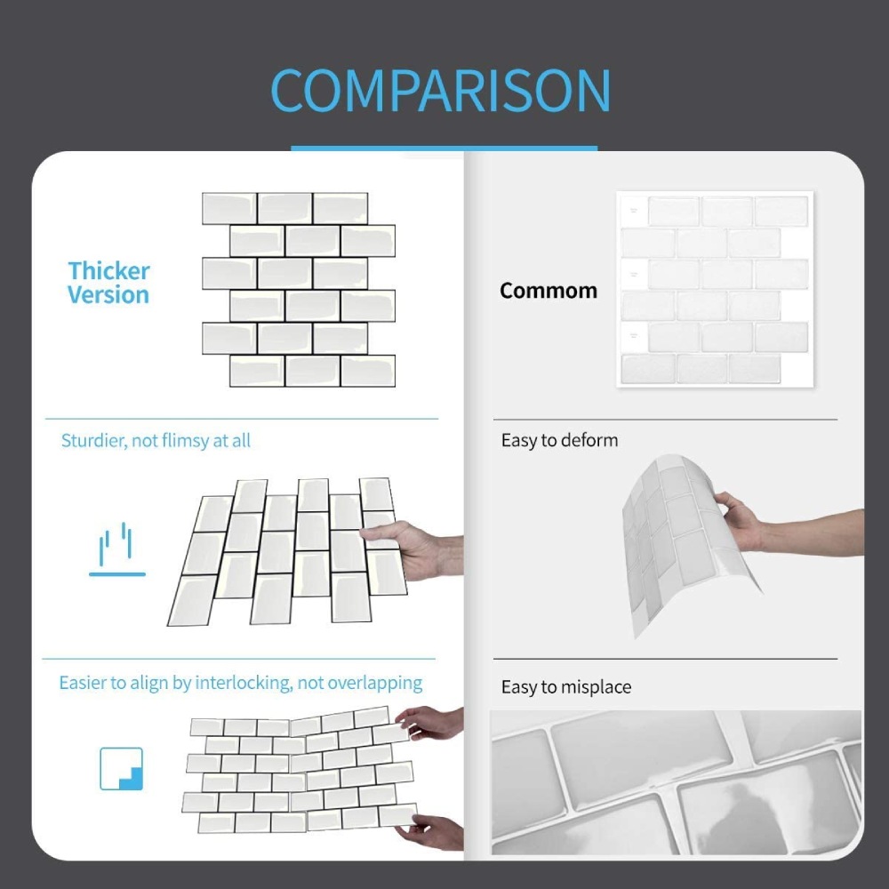 Subway Tile Peel and Stick Backsplash, White with gray grout: image 3