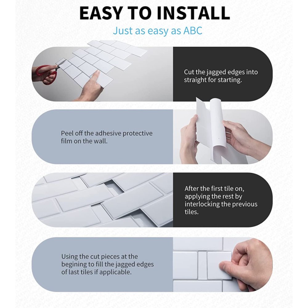 Subway Tile Peel and Stick Backsplash, White with gray grout: image 6