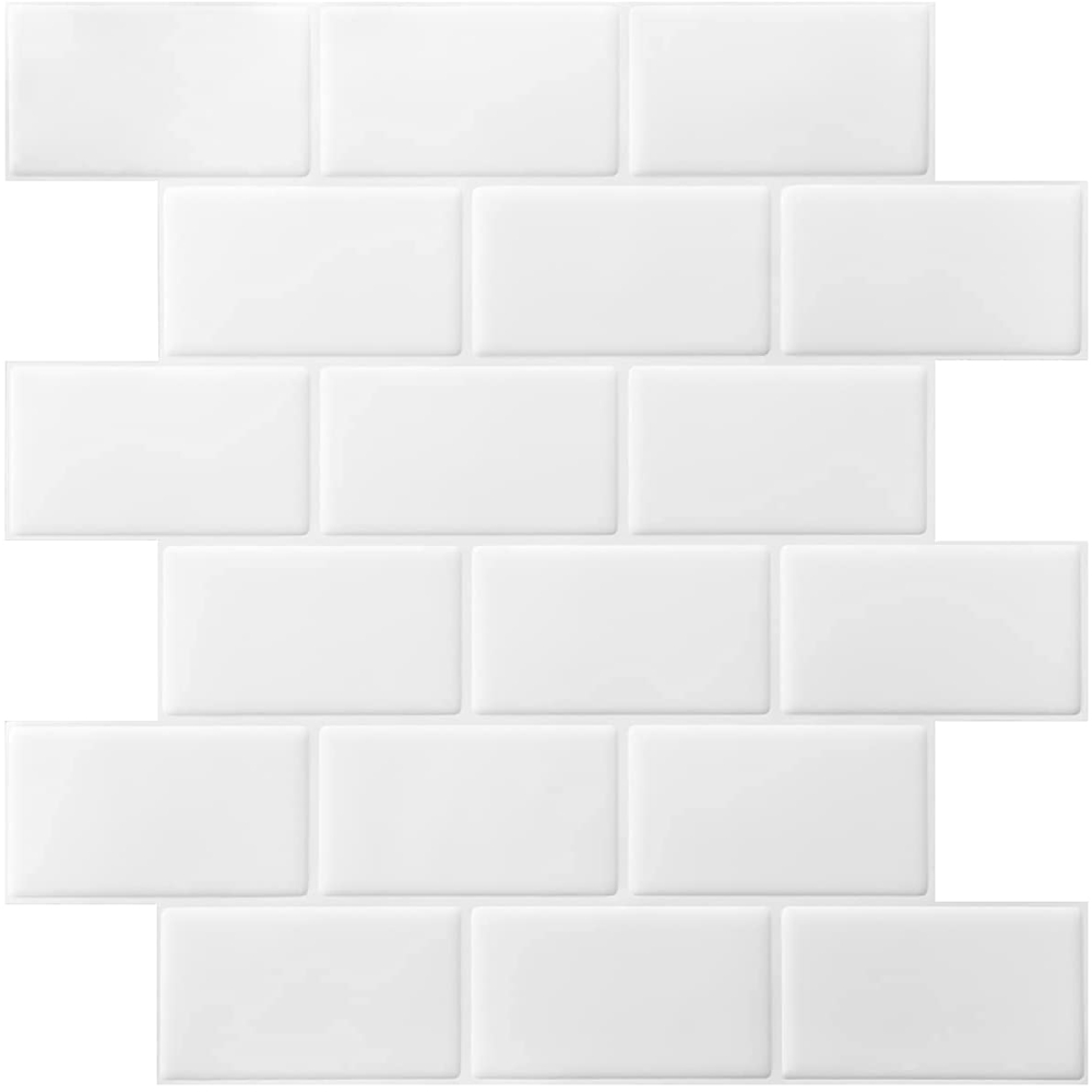 Subway Tile Peel and Stick Backsplash, White with gray grout: image 11